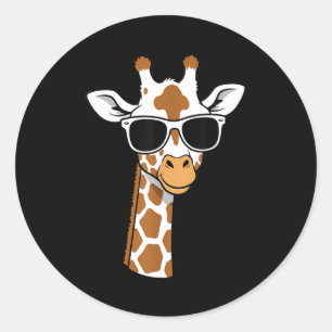 Adesivo Redondo Óculos de sol com rosto de girafa, girafa engraçad