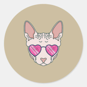 Adesivo Redondo Óculos de sol cor-de-rosa de gato esfinge