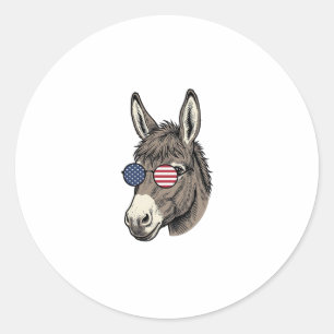 Adesivo Redondo Óculos de sol de burro patriota Camisa vintage des