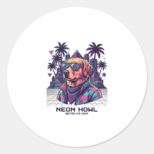 Adesivo Redondo Óculos de Sol de Cachorro da Unidade Retro K9 Neon