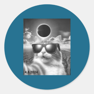 Adesivo Redondo Óculos de Sol de Gato Selfie Eclipse Solar