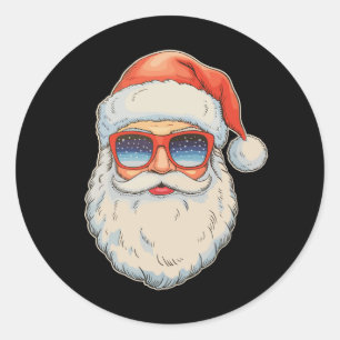 Adesivo Redondo Óculos de sol de Natal retrô com rosto de Papai No