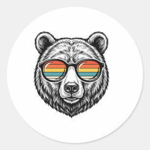 Adesivo Redondo Óculos de Sol de Urso Vintage Desenho Gráfico Veto