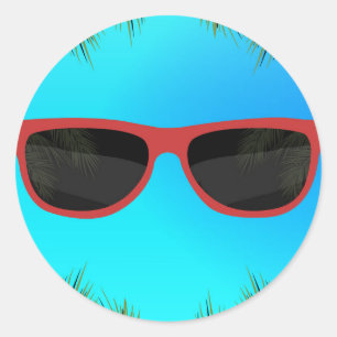 Adesivo Redondo Óculos de Sol de Verão Vermelho Azul para Praia e