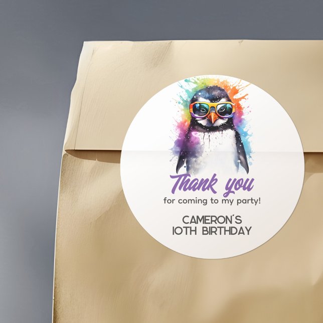 Adesivo Redondo Óculos de sol do Pinguim do Partido, aniversário d (Criador carregado)