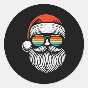 Adesivo Redondo Óculos de sol face de Papai Noel Natal Retro Homen