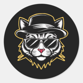 Adesivo Redondo Óculos de Sol Fedora Cool Cat