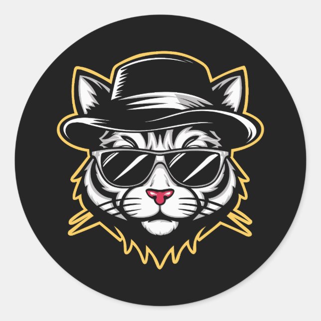 Adesivo Redondo Óculos de Sol Fedora Cool Cat (Frente)