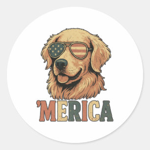 Adesivo Redondo Óculos de Sol 'Merica do Golden Retriever
