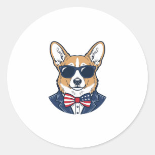 Adesivo Redondo Óculos de Sol Patrióticos de Corgi Arte Vetorial V