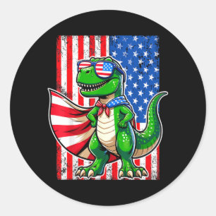 Adesivo Redondo Óculos de sol Patrióticos Dinossauro T-Rex Bandeir