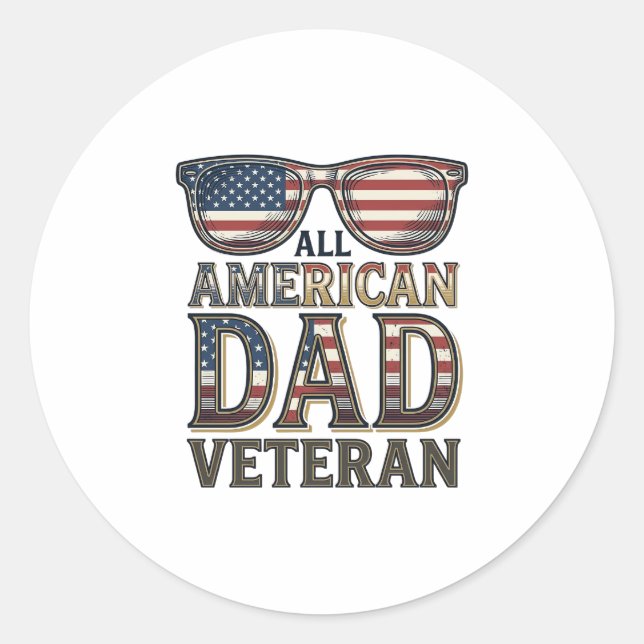 Adesivo Redondo Óculos de sol patrióticos para veteranos All Ameri (Frente)
