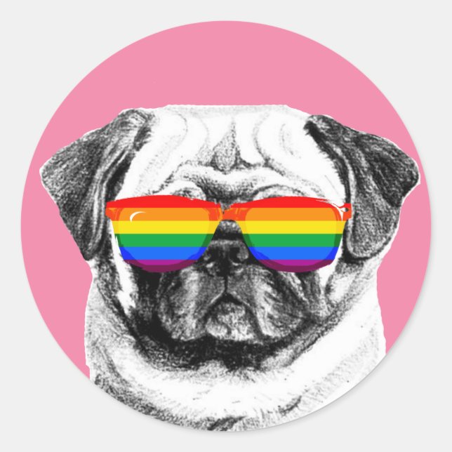 Adesivo Redondo Óculos de Sol Pug Orgulho (Frente)