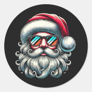 Adesivo Redondo Óculos de Sol Retrô Natal Face do Papai Noel