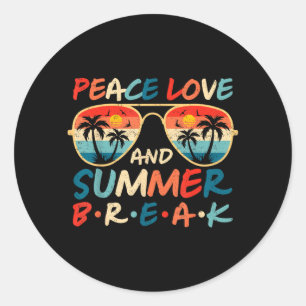 Adesivo Redondo Óculos de Sol Retrô Paz Amor e Férias de Verão