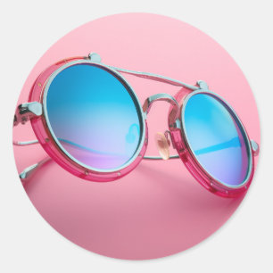 Adesivo Redondo Óculos de sol tema design, rosa legal