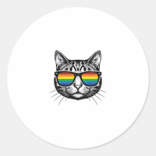 Adesivo Redondo Óculos de sol vintage arco-íris Gato Orgulho Camis