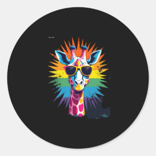 Adesivo Redondo Óculos de Sol Vintage Girafa Animal Africano Engra