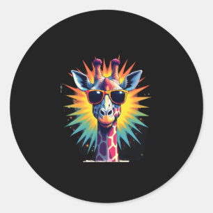 Adesivo Redondo Óculos de Sol Vintage Girafa Animal Africano Engra