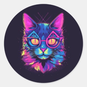 Adesivo Redondo Óculos de triângulo Vestido por gatos