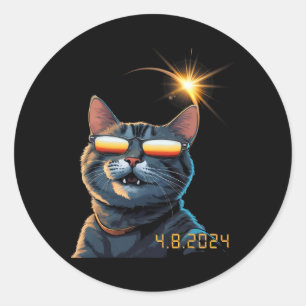 Adesivo Redondo Óculos Eclipse Solar 2024 Vestindo Gatos Eclipse