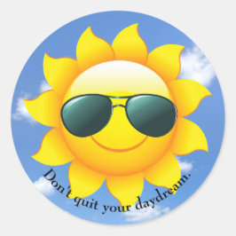 Adesivo Redondo Óculos escuros no sol amarelo no céu com aspas