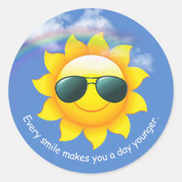 Adesivo Redondo Óculos escuros no sol amarelo no céu com aspas