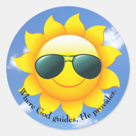 Adesivo Redondo Óculos escuros no sol amarelo no céu com aspas