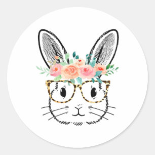 Adesivo Redondo Óculos Leopardo Coelhinhos Bonitos Flores Meninas