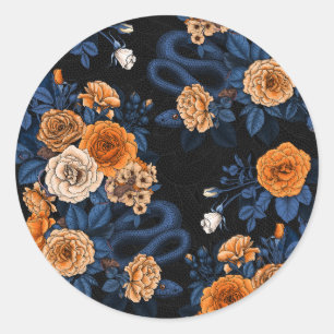 Adesivo Redondo Oculto nas rosas, laranja e azul