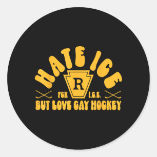 Adesivo Redondo Odeio Gelo Mas Amo Hockey Gay Engraçado Hockey Gay