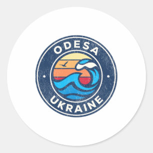Adesivo Redondo Odesa Ucrânia Design de Ondas Náuticas Vintage