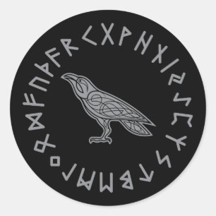 Adesivo Redondo Odin Corvo Coruja Mitologia Viking runas rúnico