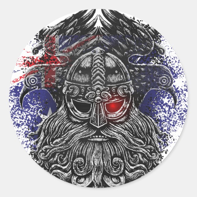 Adesivo Redondo Odin ravens espadas viking Mythology bandeira da A (Frente)