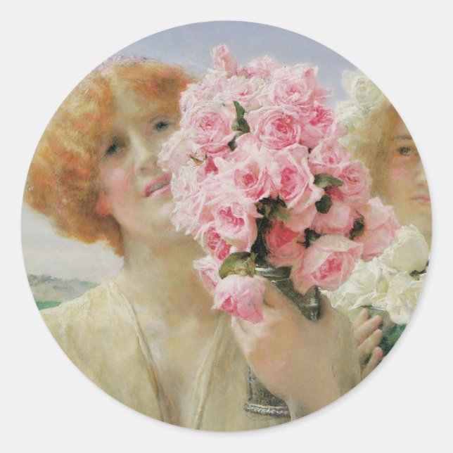Adesivo Redondo Oferta de Verão de Sir Lawrence Alma-Tadema (Frente)