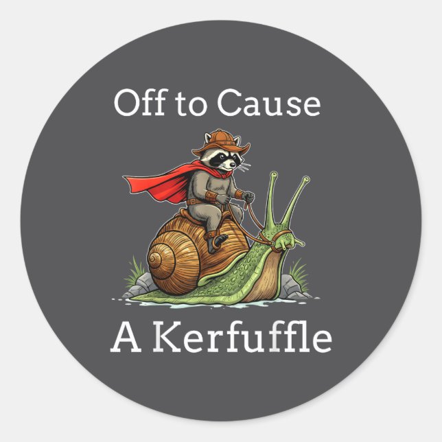 Adesivo Redondo Off To Cause A Kerfuffle Raccoon Whimsical Wizard  (Frente)