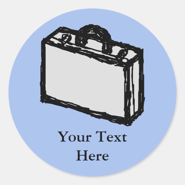 Adesivo Redondo Office Briefcase ou Viagem Suitcase Sketch. Azul. (Frente)