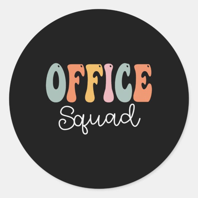 Adesivo Redondo Office Squad Retro Groovage Feliz Primeiro Dia (Frente)