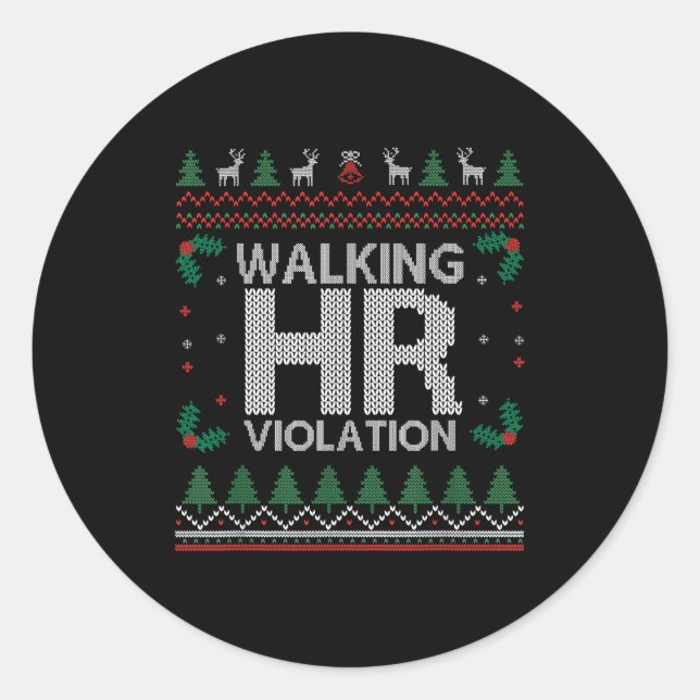 Adesivo Redondo Office Ugly Christmas Funny Walking Hr Violation W (Frente)