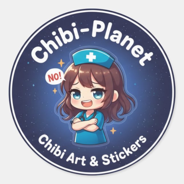 Adesivo Redondo Official Chibi-Planet Logo:  Sassy Nursing Sticker (Frente)