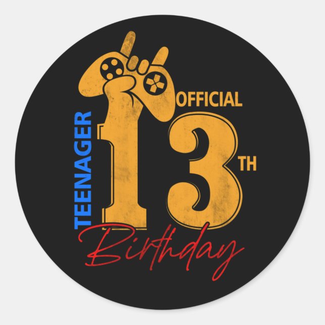 Adesivo Redondo Official Teenager 13 Years Old 13th Birthday Gamer (Frente)
