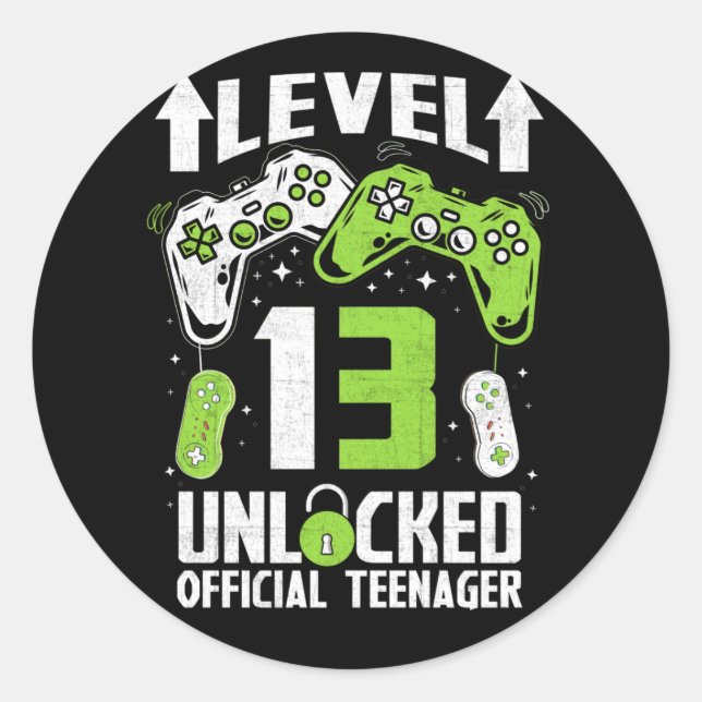 Adesivo Redondo Official Teenager 13th Birthday Level 13 Unlocked (Frente)
