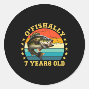 Adesivo Redondo Oficialmente 7 Anos de Idade Pesca Retro Aniversár