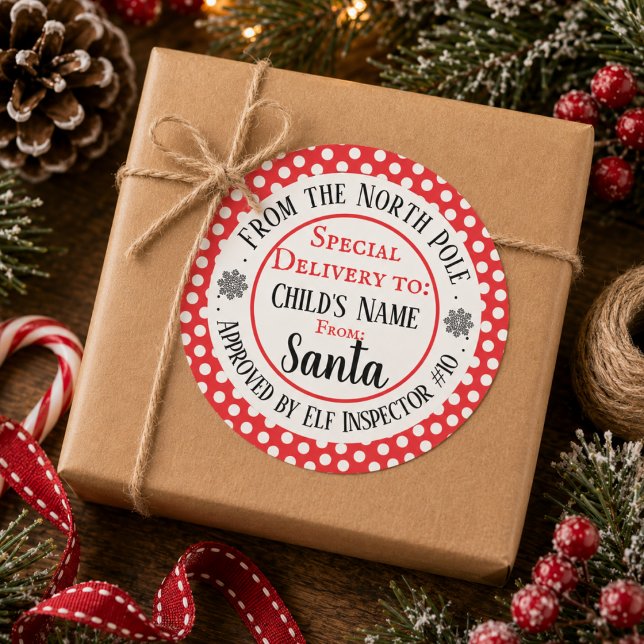 Adesivo Redondo Oficina de Natal Personalizada (Custom Christmas Workshop Classic Round Sticker)