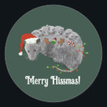 Adesivo Redondo Ogambá Christmas Baby Possum Embalado em Luzes<br><div class="desc">Uma mãe de gambá desenhada pela mão ou pai com vários gambás bebês vestindo chapéus de Papai Noel e apreciando biscoitos de Natal,  gengibre,  gengibre,  árvore de Natal,  tudo enquanto embrulhado em luzes de Natal em vermelho e verde!</div>