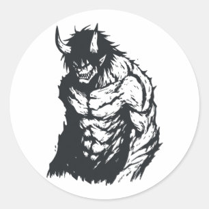 Adesivo Redondo Ogre Oni Yokai Japonês Outline Sticker