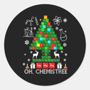 Adesivo Redondo Oh Árvore Química Cientista Natal Químico Xmas Te