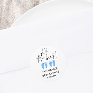 Adesivo Redondo Oh Babies Blue Feet Twins Chá de fraldas