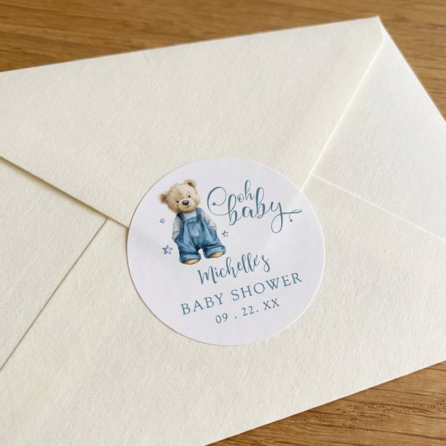 Adesivo Redondo Oh Baby Blue Jean Baby Denim Baby Shower (Criador carregado)