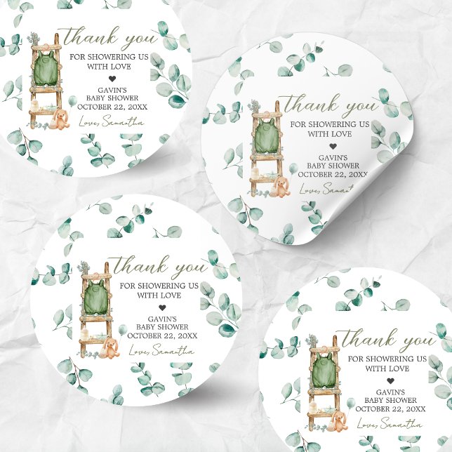 Adesivo Redondo Oh Baby Boho Eucalyptus Chá de fraldas (Oh Baby Greenery Baby Shower Sticker)